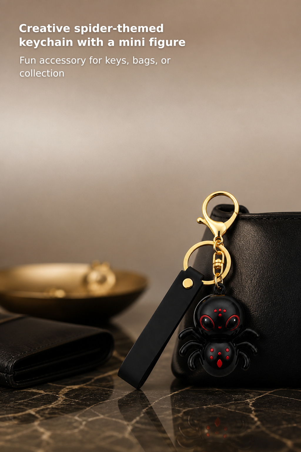 Black Spider Mini Figure Keychain